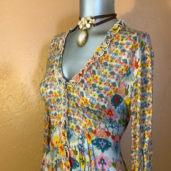 NWT Anthropologie Bl^nk / Bl-nk / Blank Lucia Tunic Blouse in Neutral Mot Sz XS - Picture 8 of 13